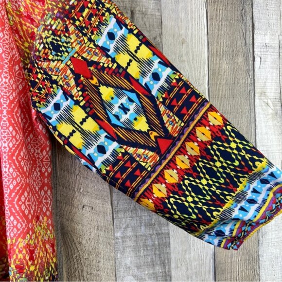 Hello Miss Small Multicolored Tribal Loose fit Lined Dress with 3/4 Sleeves - Picture 4 of 9